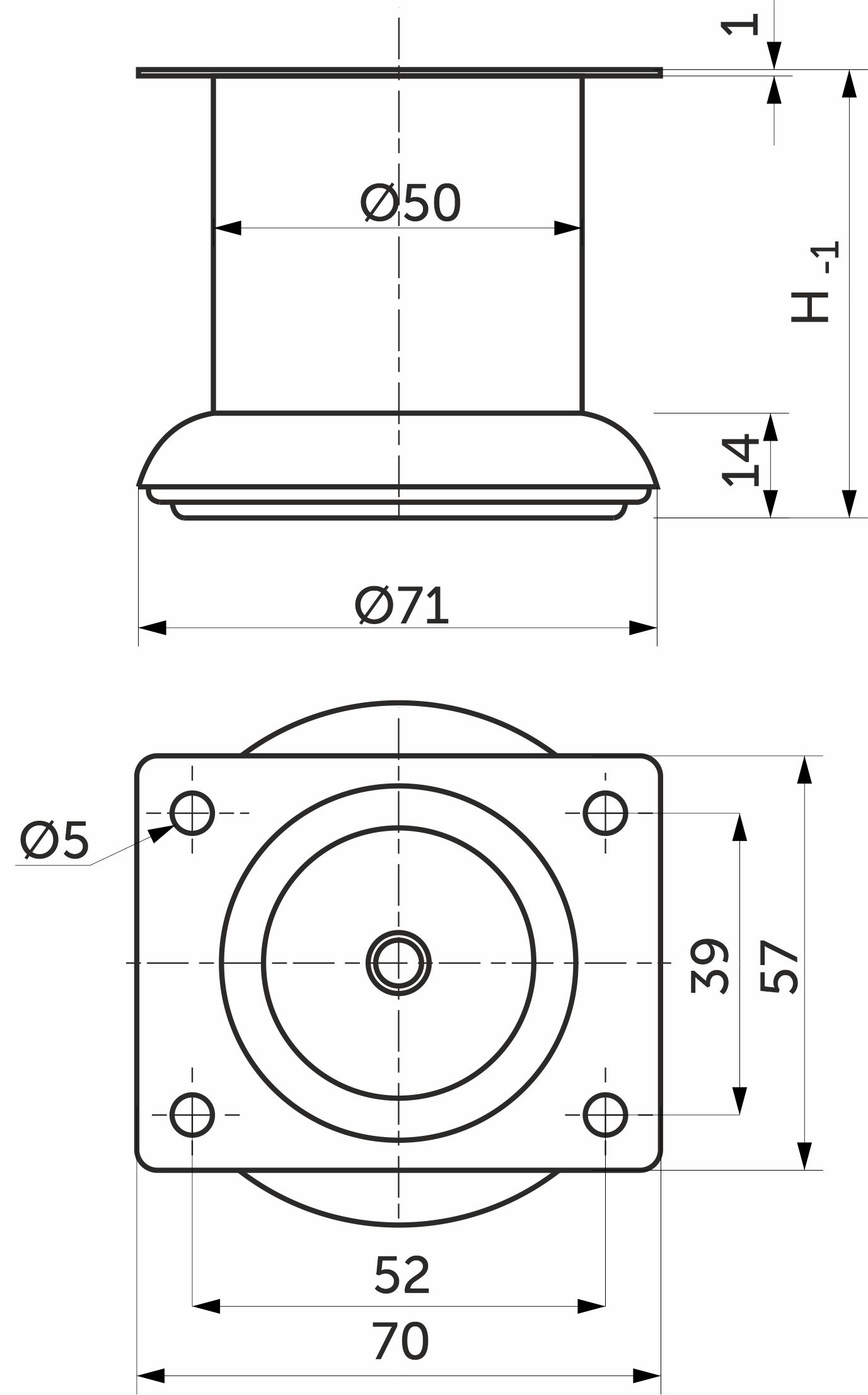 Опора меб. мет. TB019 (B140) d50 h100 черный AKS - изображение 2