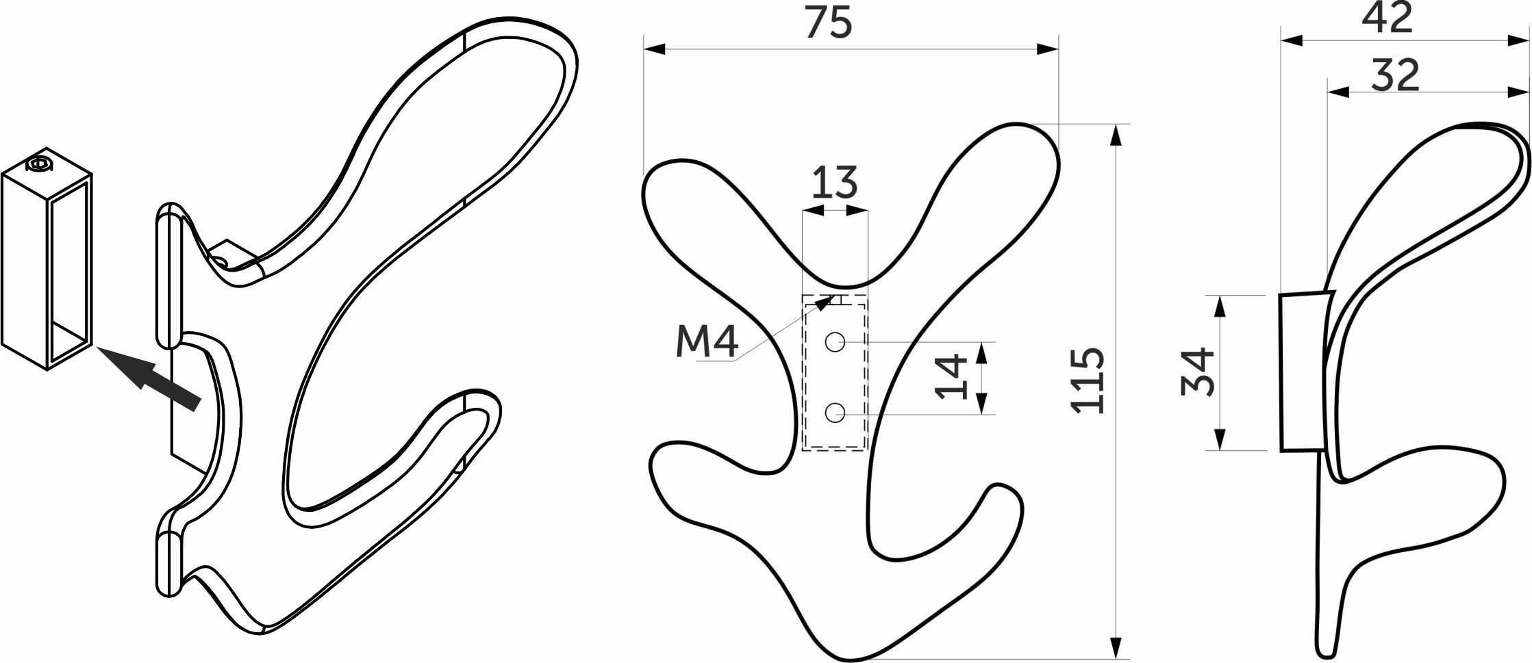 Furniture hook four-horn met. KORAL chrome AKS - Image 2