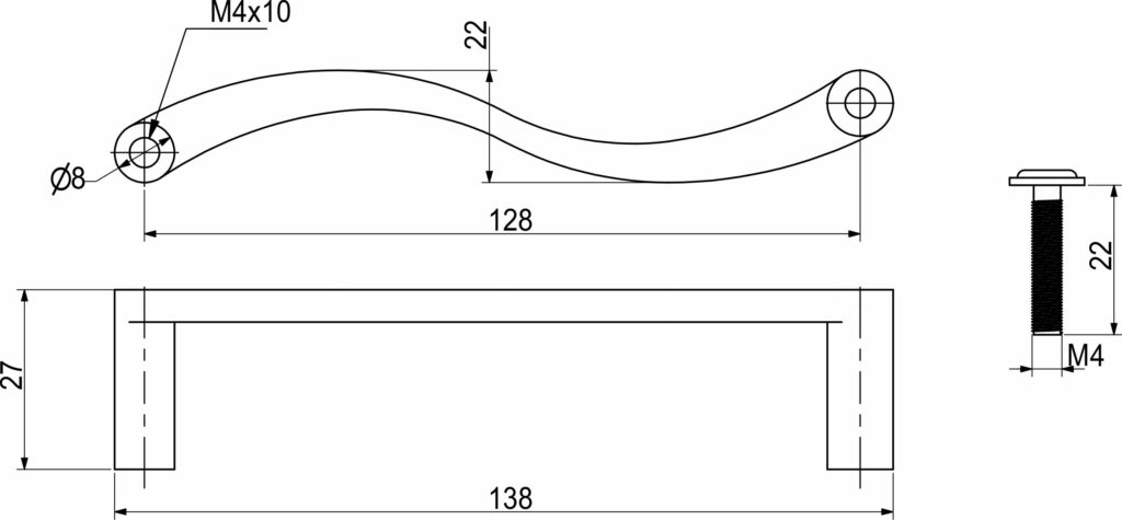 Furniture handle bracket met. UN43 128 chrome, GRIDLI