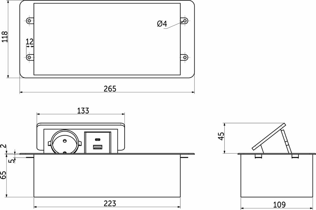 Выдвижной удлинитель Nova 5, 1 розетка, USB A + C, беспроводная зарядка, алюминий, AKS