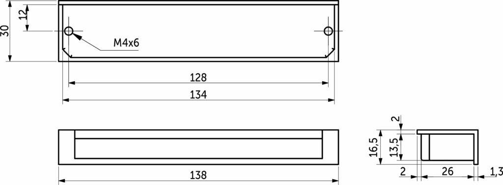 Furniture handle mortise met. DN50 128 mat. chrome AKS