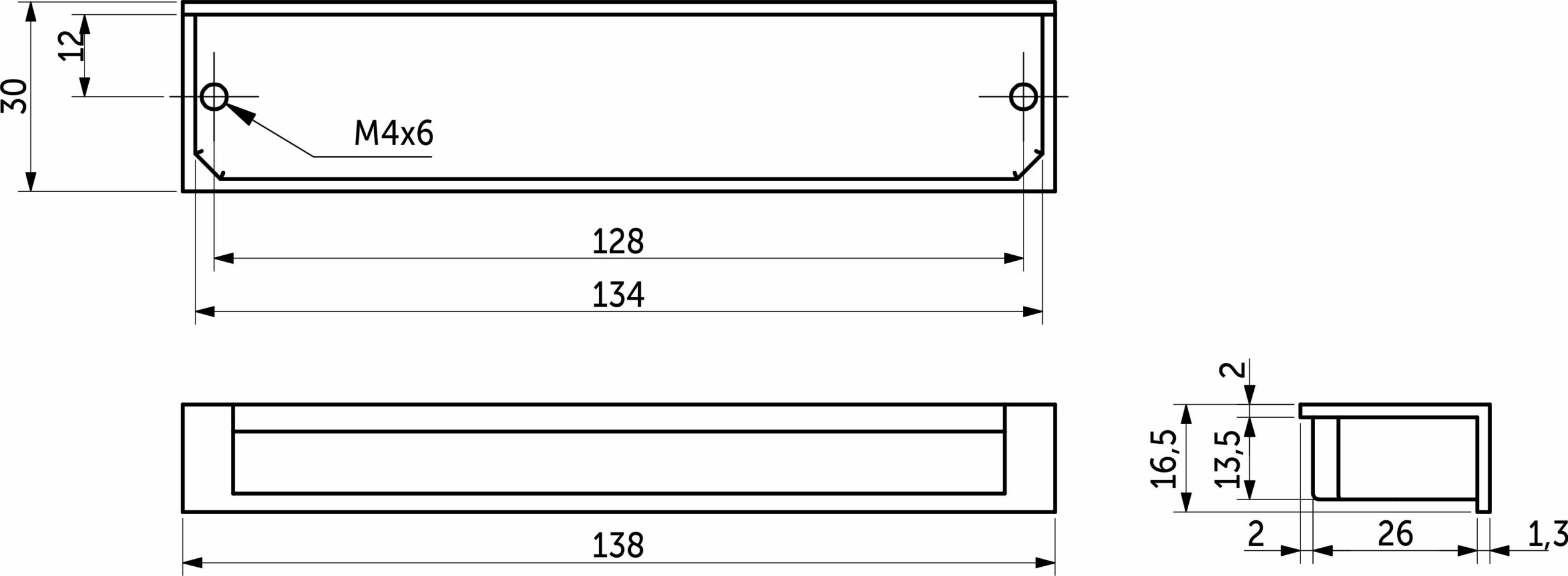 Furniture handle mortise met. DN50 128 mat. chrome AKS - Image 2